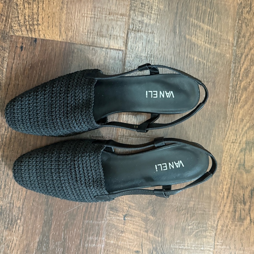Vaneli Black Textured Flats with Slingback